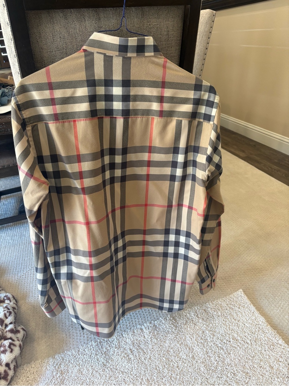 Burberry Beige Plaid Long-Sleeve Button-Down Shirt - Picture 2 of 2